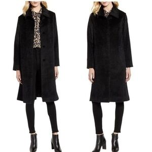 New HiSO Canada Wool Alpaca Blend Black Coat Long Tailored Winter Coat Size 16